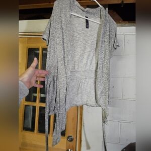 Zoah Design Gray Women's Sweater Cardigan With Tie Front